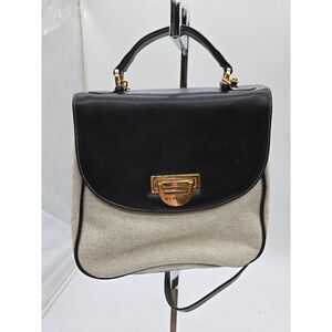 Vintage Mondani Canvas & Leather Top Handle Bag With Adjustable Strap And Gold-T